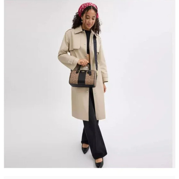 Coach Rowan Satchel Bag Crossbody In Signature Canvas In Tan/Black CW376 NWT - Picture 9 of 9